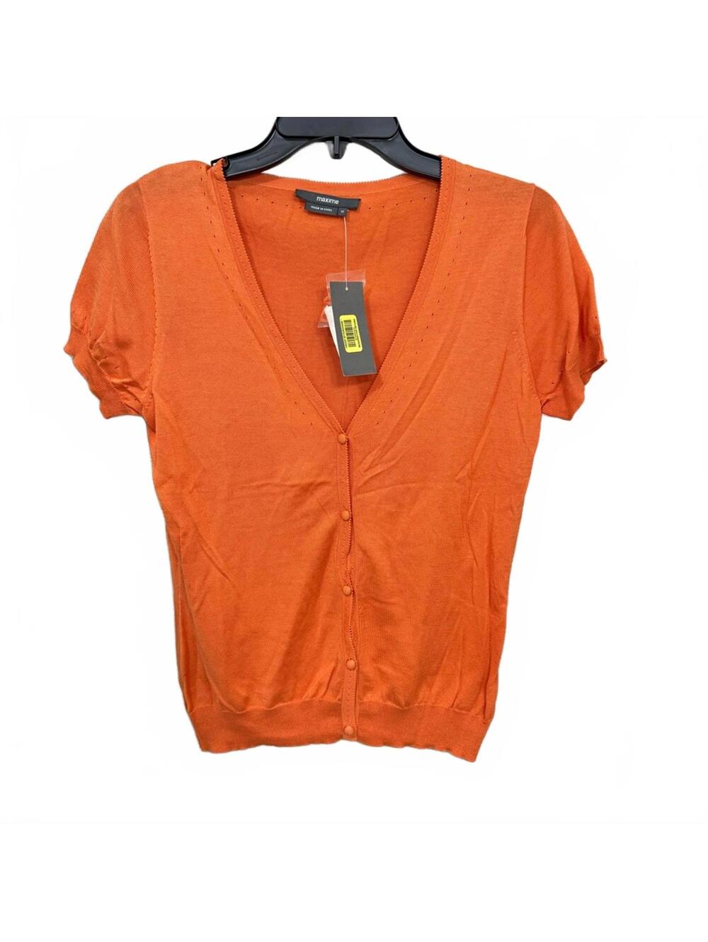 NWT Maxime Orange Short Sleeve V-Neck Button Up Cardigan Top Medium Y2K Coquette